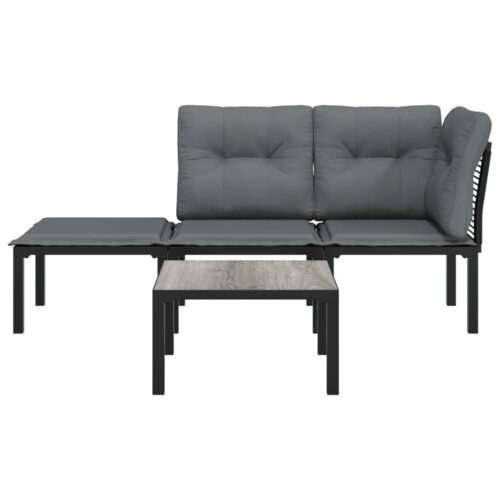 4-Piece Garden Lounge Set Black Grey Poly Rattan - Image 3
