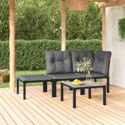4-Piece Garden Lounge Set Black Grey Poly Rattan - Image 12