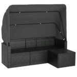 3-Seater Garden Sofa with Roof Footstool Black Poly Rattan