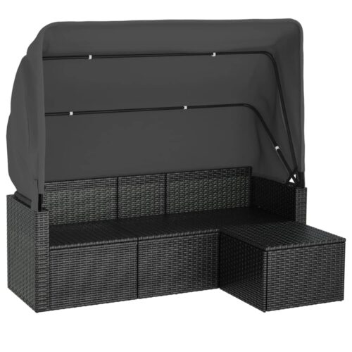 3-Seater Garden Sofa with Roof Footstool Black Poly Rattan