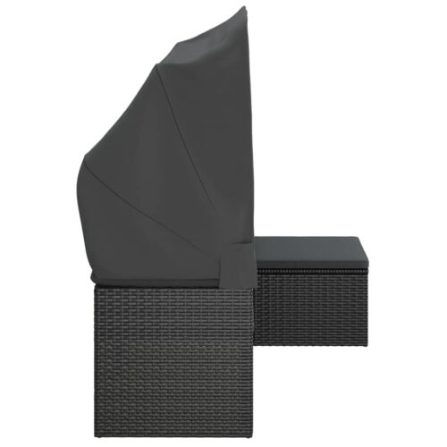 3-Seater Garden Sofa with Roof Footstool Black Poly Rattan - Image 4