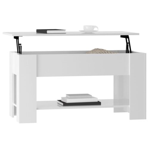 Coffee Table High Gloss White 101x49x52cm Engineered Wood - Image 7