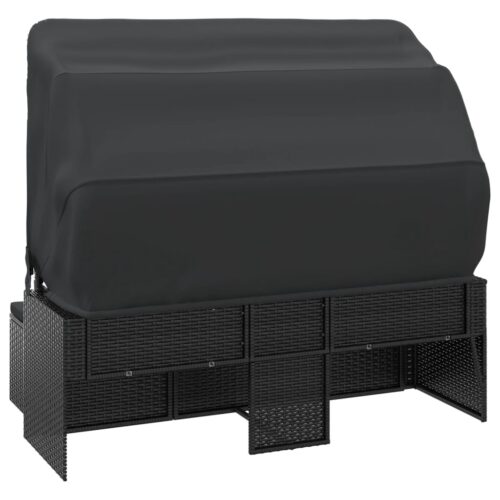 3-Seater Garden Sofa with Roof Footstool Black Poly Rattan - Image 5