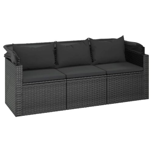 3-Seater Garden Sofa with Roof Footstool Black Poly Rattan - Image 7
