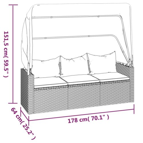 3-Seater Garden Sofa with Roof Footstool Black Poly Rattan - Image 10