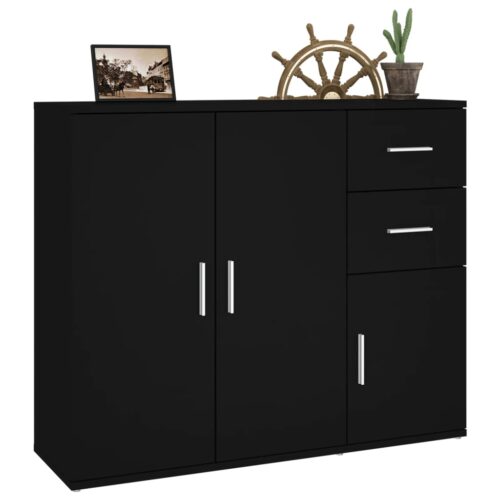 Sideboard Black 91x29.5x75cm Engineered Wood - Image 5
