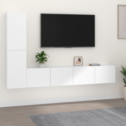 4-Piece Set Wooden TV Cabinet Entertainment Unit Stand Storage Shelf Table White