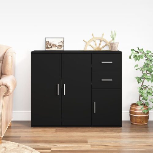 Sideboard Black 91x29.5x75cm Engineered Wood - Image 12