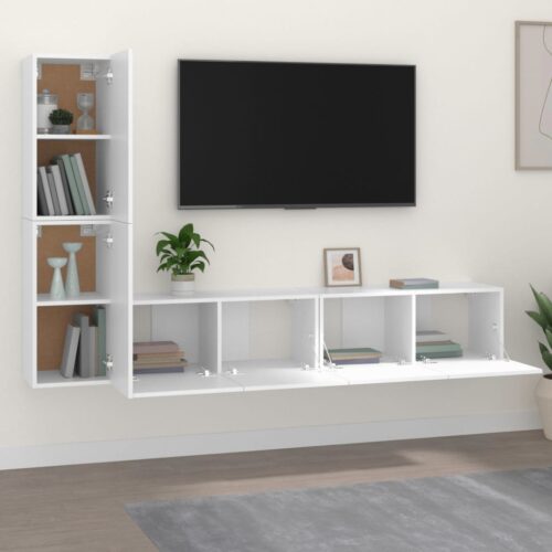 4-Piece Set Wooden TV Cabinet Entertainment Unit Stand Storage Shelf Table White - Image 3