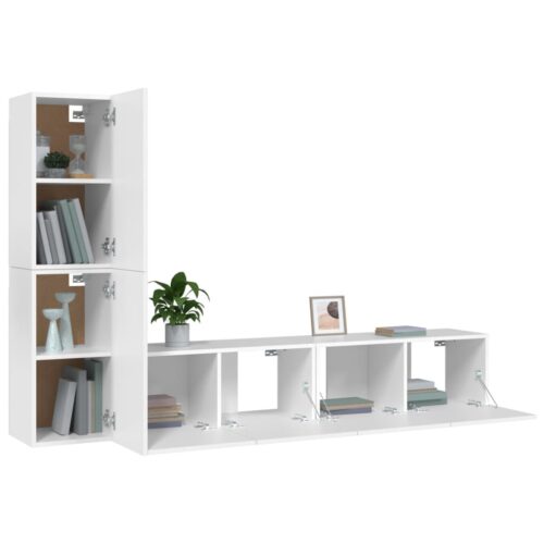 4-Piece Set Wooden TV Cabinet Entertainment Unit Stand Storage Shelf Table White - Image 4