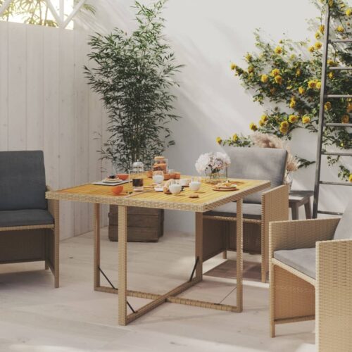 Garden Table Outdoor Patio Bistro Dining Rattan Coffee Wood Beige 109x107x74cm - Image 2
