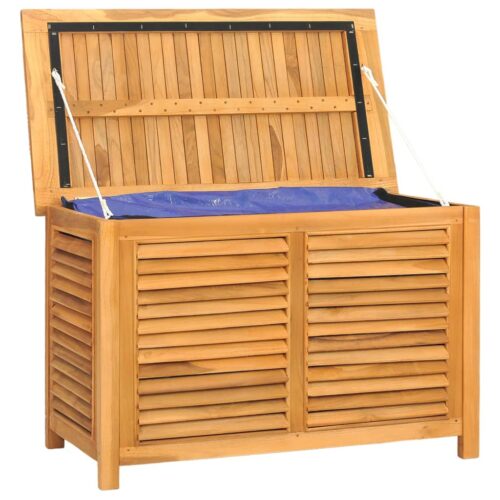 Garden Storage Box with Bag 90x50x58cm Solid Wood Teak - Image 4