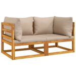 Sectional Corner Sofas 2pcs with Taupe Cushions Solid Wood Acacia