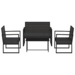 4-Piece Garden Lounge Set with Cushions Black Poly Rattan