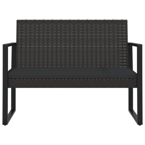 4-Piece Garden Lounge Set with Cushions Black Poly Rattan - Image 7