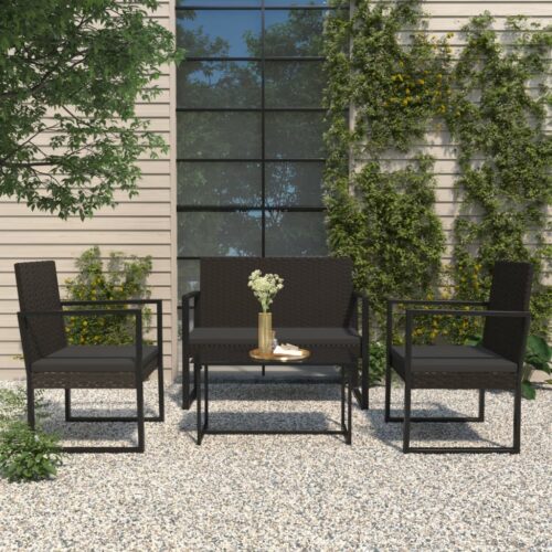 4-Piece Garden Lounge Set with Cushions Black Poly Rattan - Image 12