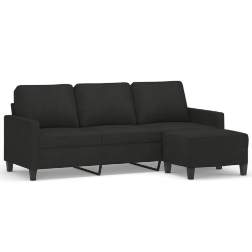 3-Seater Sofa Ottoman Set Lounge Couch Futon Foot Stool Chair Fabric Black 180cm