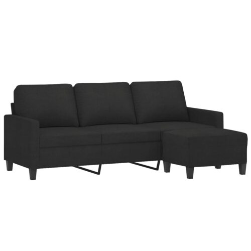3-Seater Sofa Ottoman Set Lounge Couch Futon Foot Stool Chair Fabric Black 180cm - Image 3