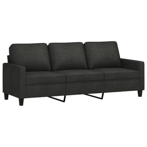 3-Seater Sofa Ottoman Set Lounge Couch Futon Foot Stool Chair Fabric Black 180cm - Image 4