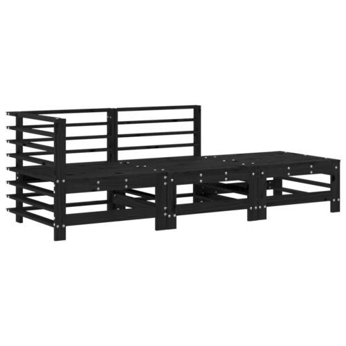 3-Piece Garden Lounge Set with Cushions Black Wood Timber Outdoor Patio Furniture - Image 3
