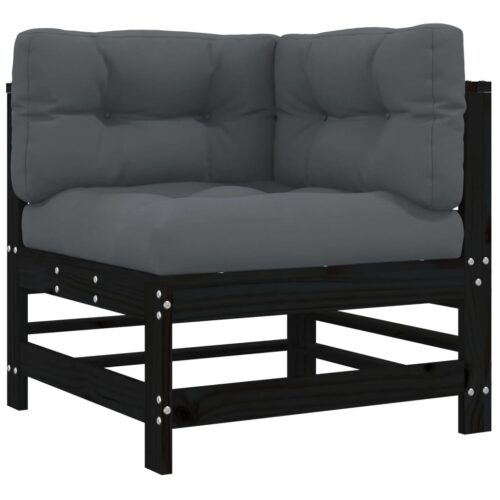 3-Piece Garden Lounge Set with Cushions Black Wood Timber Outdoor Patio Furniture - Image 5