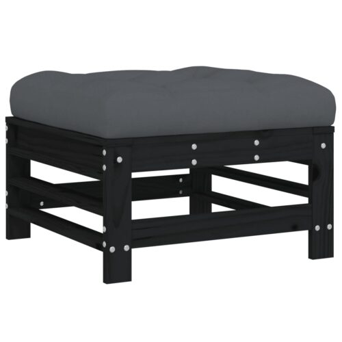 3-Piece Garden Lounge Set with Cushions Black Wood Timber Outdoor Patio Furniture - Image 6
