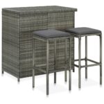 3-Piece Bar Set Poly Rattan Grey