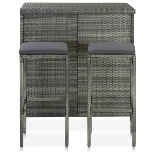 3-Piece Bar Set Poly Rattan Grey - Image 2