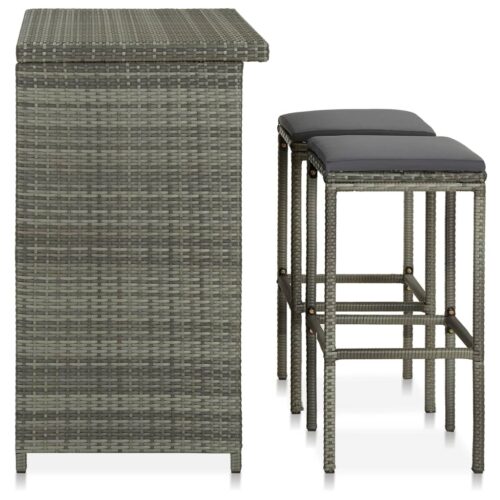 3-Piece Bar Set Poly Rattan Grey - Image 3