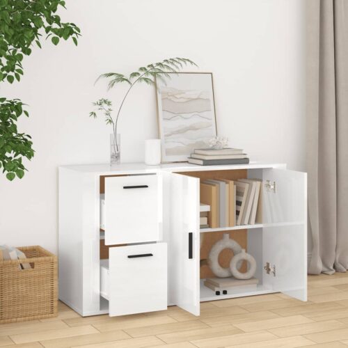 Sideboard High Gloss White 100x33x59.5cm Engineered Wood - Image 3