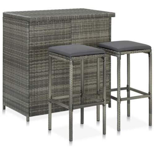 3-Piece Bar Set Poly Rattan Grey - Image 12