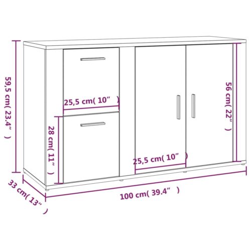 Sideboard High Gloss White 100x33x59.5cm Engineered Wood - Image 11