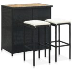 3-Piece Bar Set Poly Rattan Black