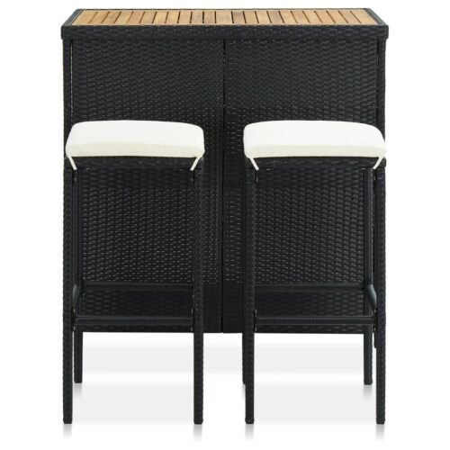 3-Piece Bar Set Poly Rattan Black - Image 2