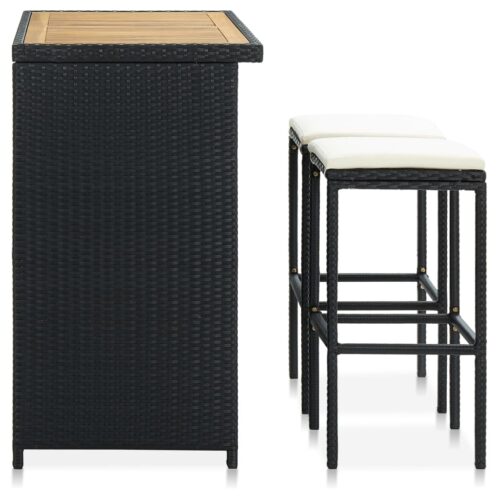 3-Piece Bar Set Poly Rattan Black - Image 3