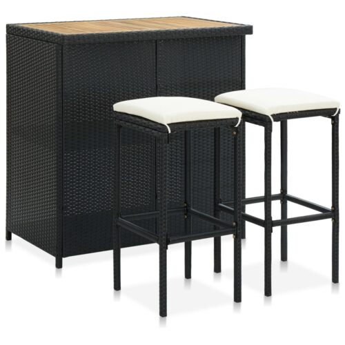 3-Piece Bar Set Poly Rattan Black - Image 12