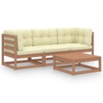 4-Piece Garden Lounge Set with Cushions Pine Wood Outdoor Patio Furniture