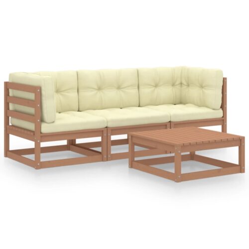 4-Piece Garden Lounge Set with Cushions Pine Wood Outdoor Patio Furniture
