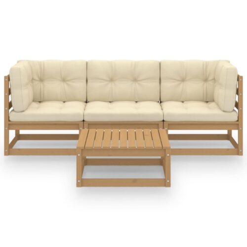 4-Piece Garden Lounge Set with Cushions Pine Wood Outdoor Patio Furniture - Image 2