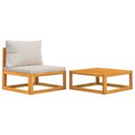 2-Piece Garden Sofa Set with Cushions Solid Wood Acacia