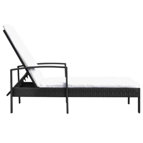 Sun Lounger with Cushion Poly Rattan Black - Image 2