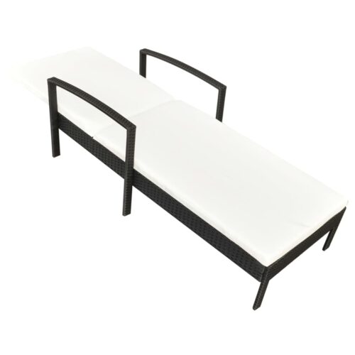Sun Lounger with Cushion Poly Rattan Black - Image 3
