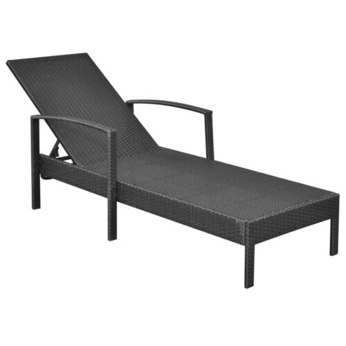 Sun Lounger with Cushion Poly Rattan Black - Image 5