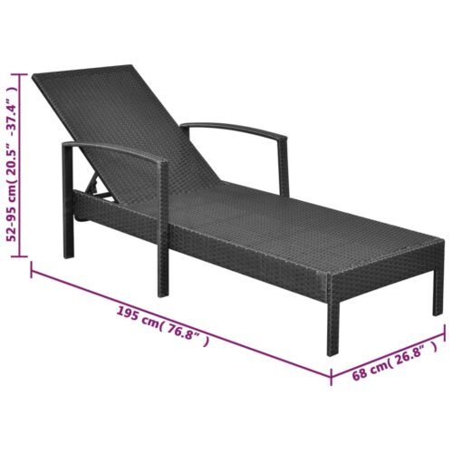 Sun Lounger with Cushion Poly Rattan Black - Image 6