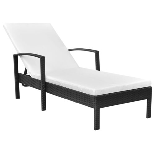 Sun Lounger with Cushion Poly Rattan Black - Image 7
