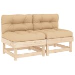 Middle Sofas with Cushions 2pcs Solid Wood Pine
