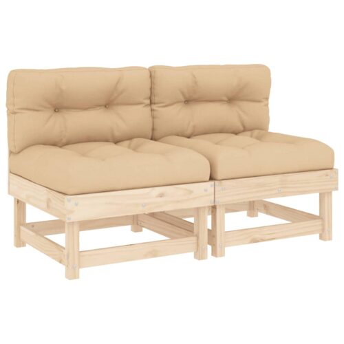 Middle Sofas with Cushions 2pcs Solid Wood Pine