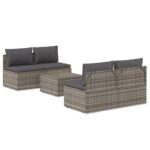 5-Piece Garden Lounge Set with Cushions Grey Poly Rattan Wicker Outdoor Patio Furniture