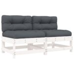 Middle Sofas with Cushions 2pcs White Solid Wood Pine