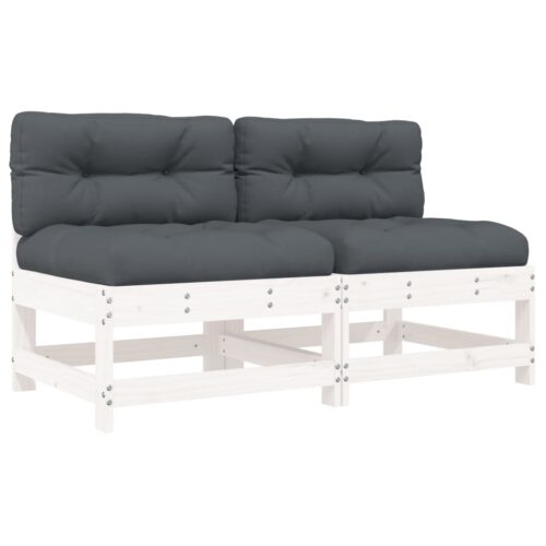 Middle Sofas with Cushions 2pcs White Solid Wood Pine